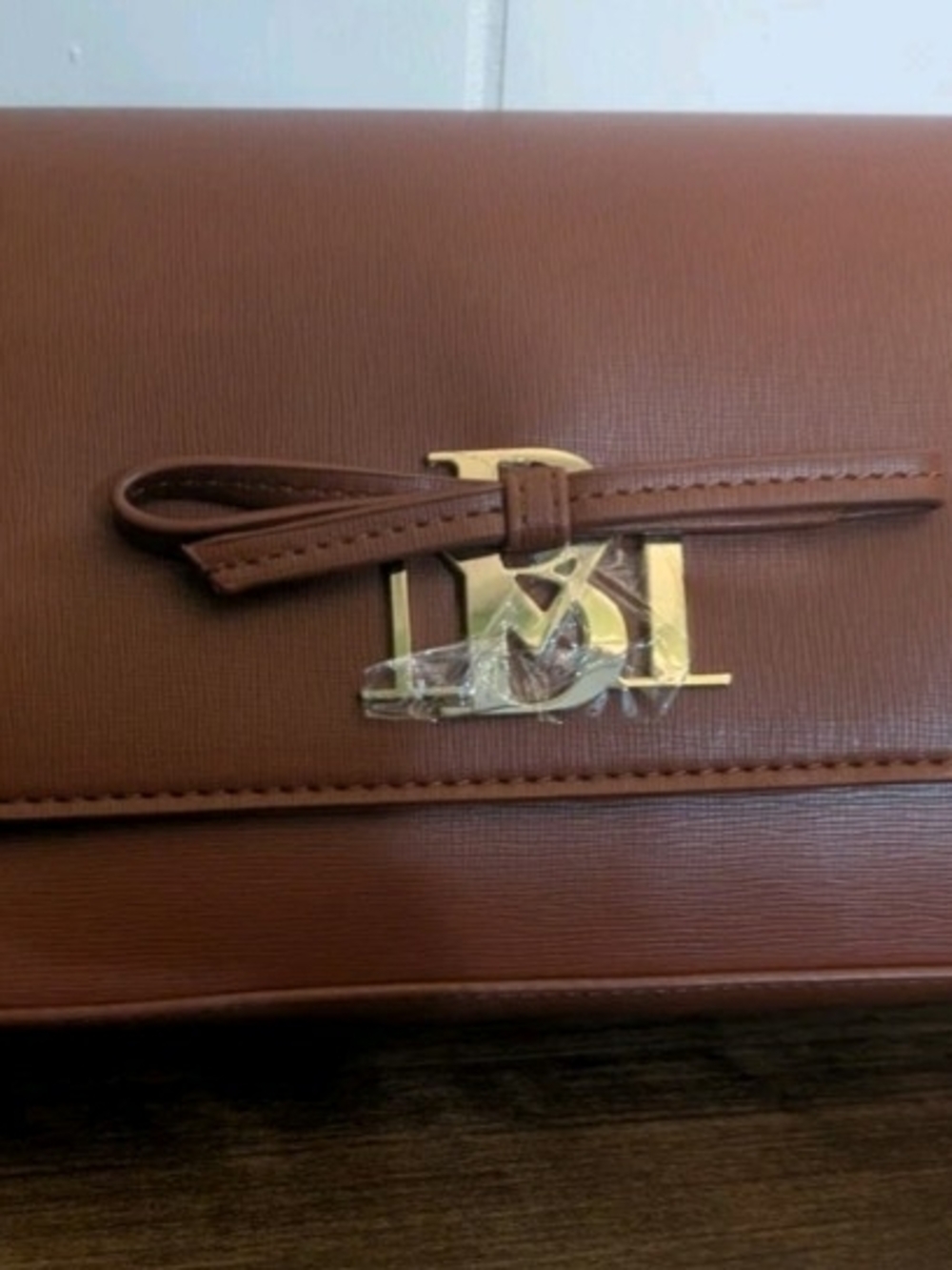 Badgley Mischka Leather Crossbody Bag with Bow and Logo Detail